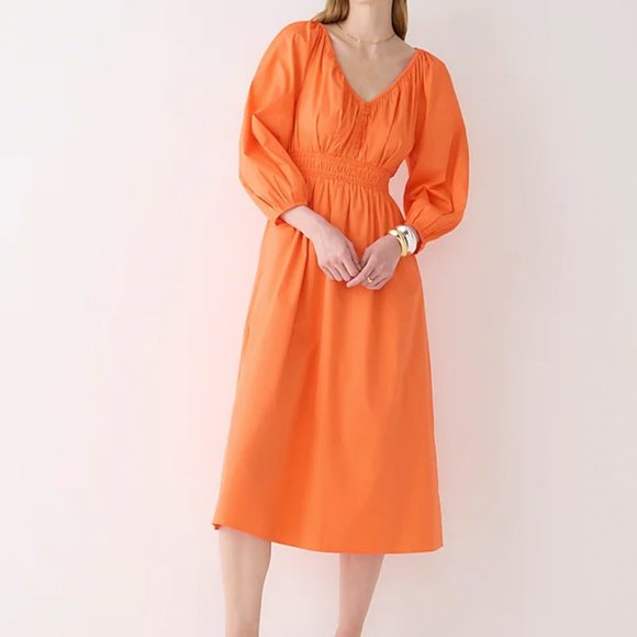 NWT JCREW V-neck midi dress in cotton poplin Sweet Tangerine - Picture 1 of 11